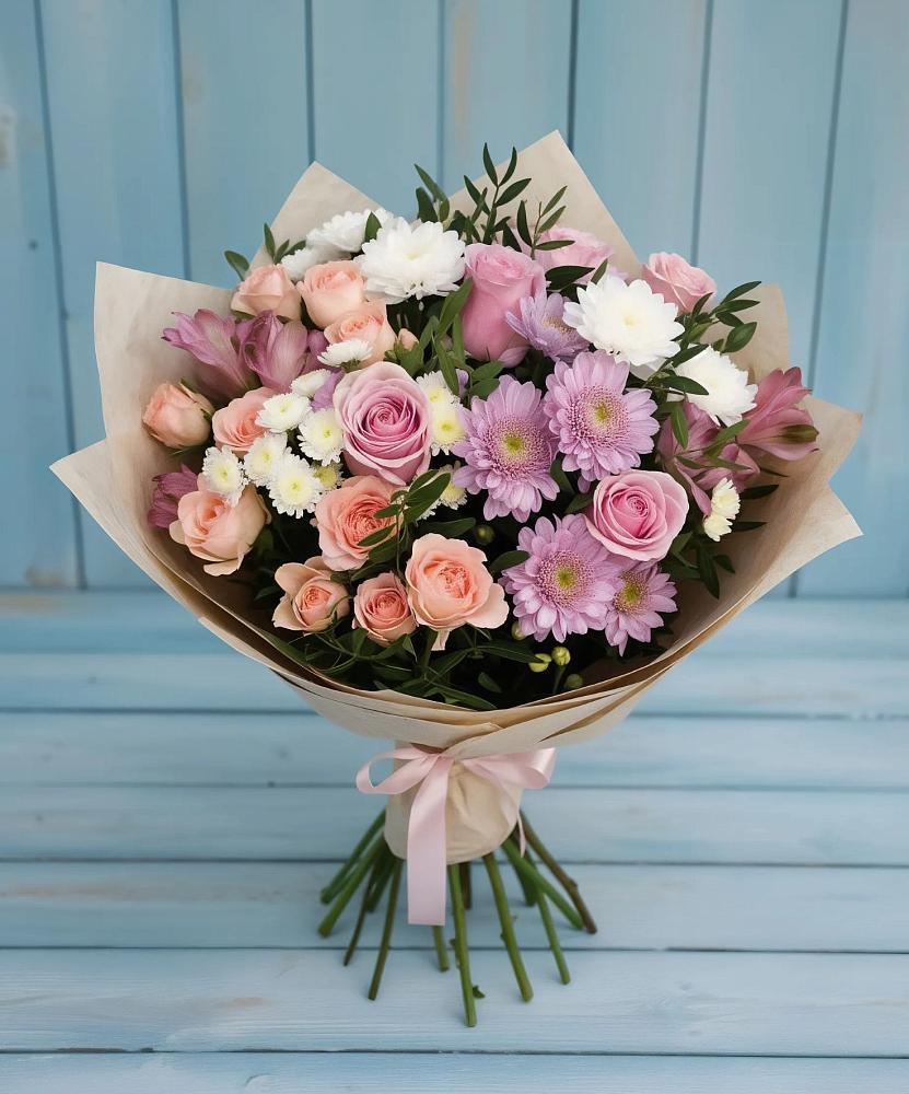 Букет цветов из: Хризантемы, Розы и Альстромерии в Жуковке