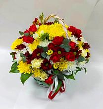 Цветочная композиция из Хризантемы и Розы в корзине #REPLACE_PRED# Жуковке